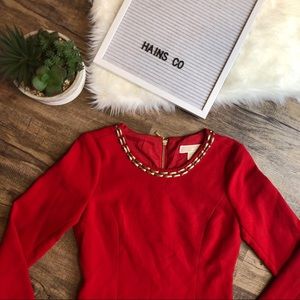 Michael Kors Dress- Red Gold Accent Zipper- Sz 0